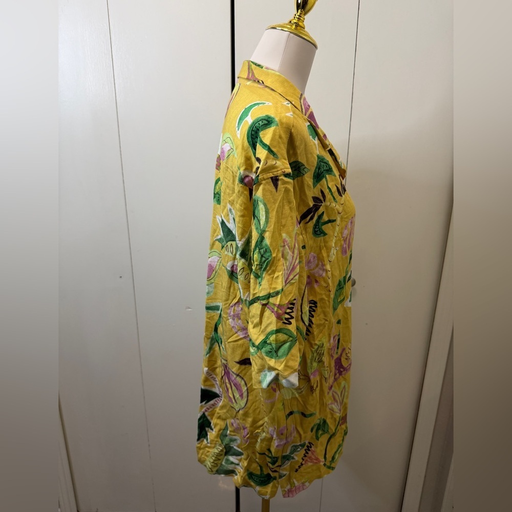 Zara Yellow Floral-Print Short Sleeve Button-Down Shirt - Picture 2 of 7